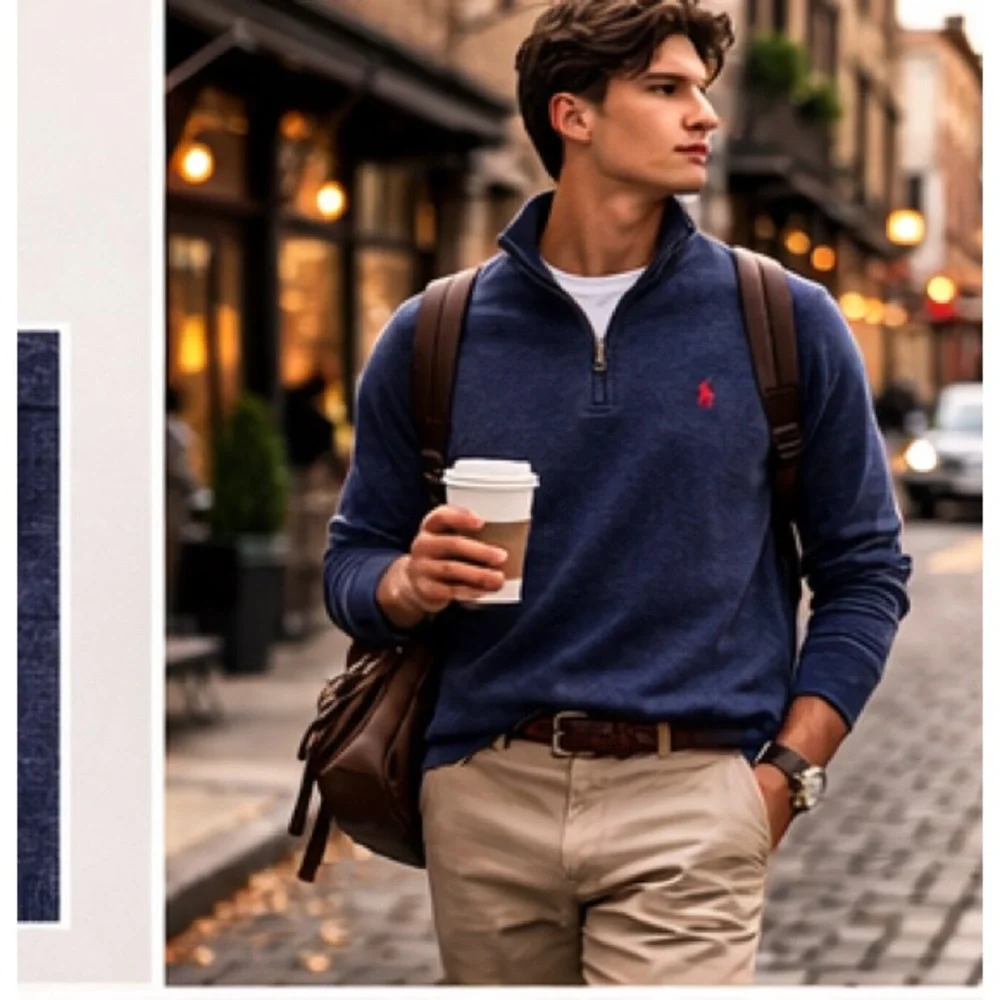 Polo Ralph Lauren Navy Quarter Zip Pullover Men’s Med Red Pony Mock Neck Sweater